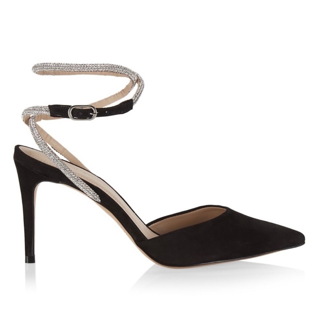 Saks Fifth Avenue rhinestone-embellished strap suede heel